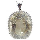 Sterling silver large oval natural quartz pendant,