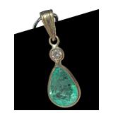 14K Yellow gold bezel set pear shaped emerald