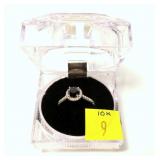 10K White gold round brilliant cut black diamond