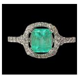 14K White gold 1.00 ct. natural emerald ring with