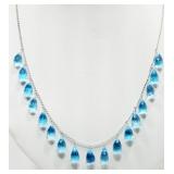 10K White gold blue topaz briolette necklace,