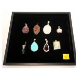 Lot, sterling silver pendants: stone, shell and