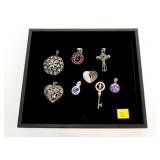 Lot, sterling silver pendants, many marcasite,