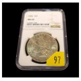 1886 Morgan dollar, NGC slab certified MS-62