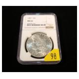 1887 Morgan dollar, NGC slab certified MS-62