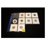 10- U.S. 3-cent nickel coins 1865-1873