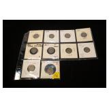 10- U.S. 3-cent nickel coins 1865-1873