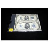 2- $5 Silver certificates, series of 1934A