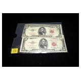 2- $5 United States notes, series of 1953
