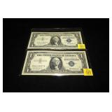 2- $1 Silver certificates, series of 1957,