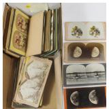 Lot, stereo views: humorous, flowers, statues,