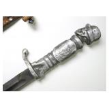 German WWII dagger with skull and sheath