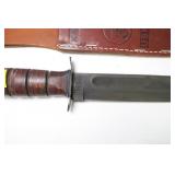 Ka-Bar USMC bowie knife with leather scabbard