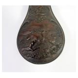 Lot, 2 metal shot flasks with deer decoration