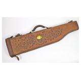 Tooled leather gun case with brass plate, "Daniel"