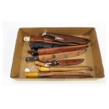 Lot, 8 used fillet knives with sheaths