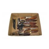 Lot, assorted knives with leather sheaths: