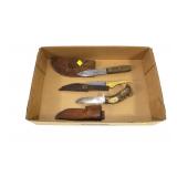 Lot, 2 antler handle knives with sheaths plus