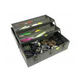 Vintage tackle box with lures and reels