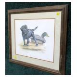 12" x 15" puppy and decoy framed and matted