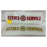 (2) GLASS CITIES SERVICE GAS PUMP INSERTS 11X3 1/2