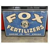 EARLY PAPER FOX FERTILIZERS FRAMED SIGN 55X35