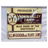 DST 2PC. VADKIN VALLEY DAIRY SIGN 36X32 1/2