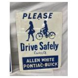 SST ALLEN WHITE BUICK DRIVE SAFETY SIGN 18X24