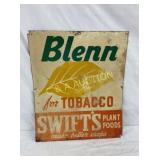 SST BLENN SWIFTS TOBACCO SIGN 20X23 1/2 GOLD LEAF