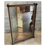 OAK  CORNER DISPLAY CASE W/CARVINGS 30 1/2X56