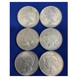 (6) 1922 PEACE SILVER DOLLARS