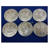 (6) UNC 2019 SILVER AMERICAN EAGLES