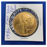 1986 $50 1OZ GOLD LIBERTY HEAD DOUBLE EAGLE 1ST YR
