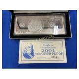 2001 4 TROY OZ $100 PROOF SET FRANKLIN QUARTER-PD