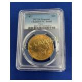 1873 $20 UNC GOLD LIBERTY HEAD CLEANED,DETAILED