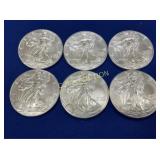 (6) 2019 UNC SILVER AMERICAN EAGLES