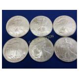 (6) UNC 2016 SILVER AMERICAN EAGLES