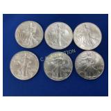 (6) UNC 1997 SILVER AMERICAN EAGLES