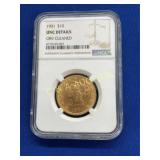 1901 $10 UNC GOLD LIBERTY DETAILS OBV CLEANED