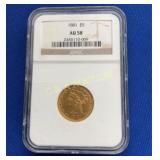 1881 $5 AU58 GOLD LIBERTY HEAD COIN