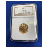 1882 $5 AU58 GOLD LIBERTY HEAD