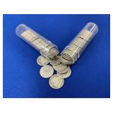 (100) PRE1964/OLDER SILVER BARBER DIMES (2 ROLLS)