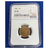 1881 $5 XF40 GOLD LIBERTY HEAD