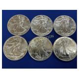(6) UNC 1989 SILVER AMERICAN EAGLES