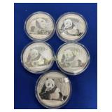 (5) 1 OZ SILVER 2015 UNC PANDAS TOTAL 5 OZ SILVER