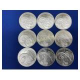 (9) UNC 2015 1OZ SILVER YR OF RAM TOTAL 9 OZ