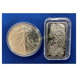 1988 SILVER EAGLE, 1 OZ SUISSE SILVER BAR
