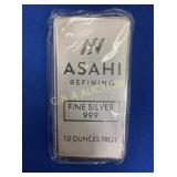 10 TROY OZ SILVER ASHAI BAR .999 FINE SILVER
