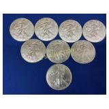 (8) 2019 UNC SILVER AMERICAN EAGLES