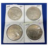 (4) PEACE SILVER DOLLARS 1922, 1923